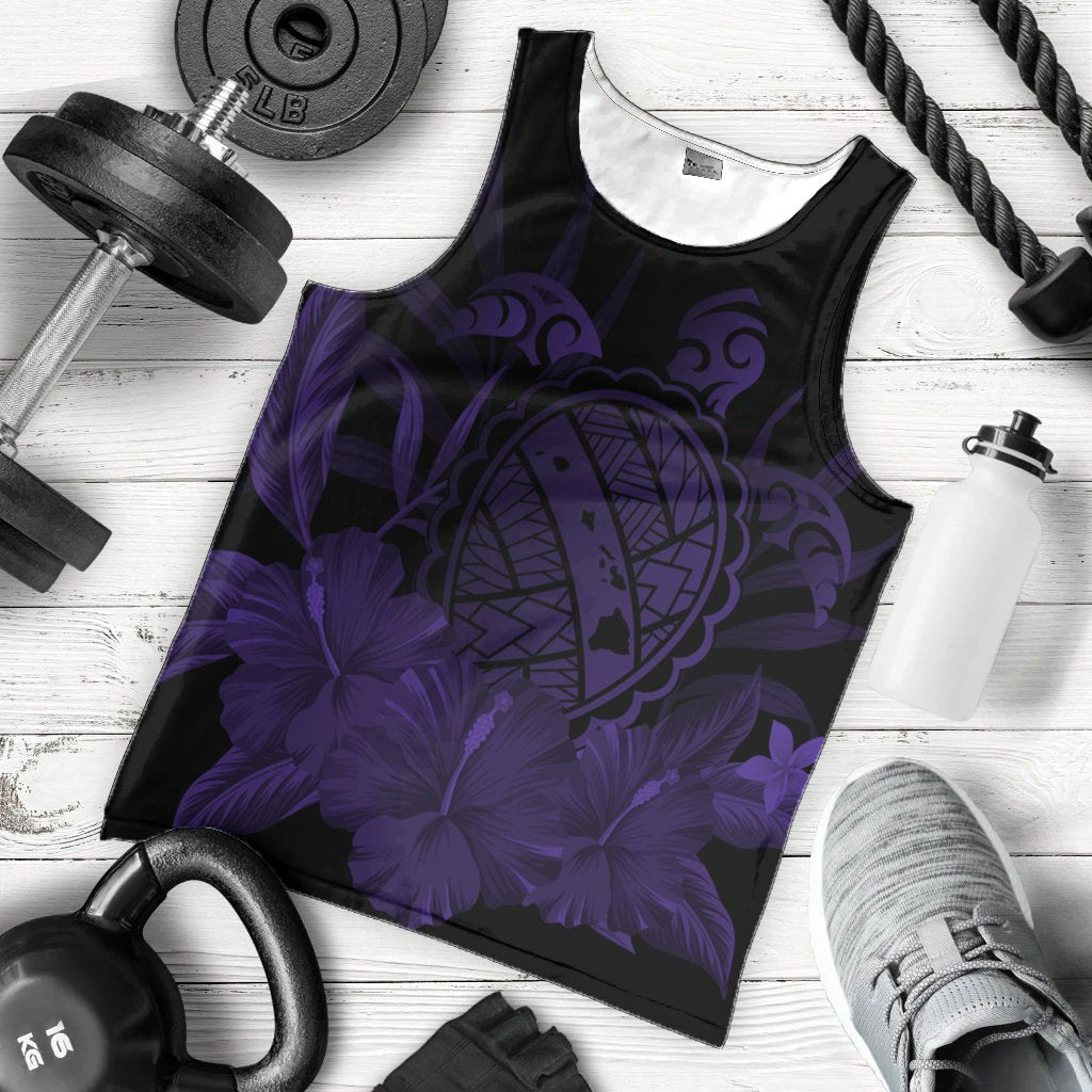 Hawaiian Map Turtle Hibiscus Polynesian Tank Top - Purple - AH - Polynesian Pride