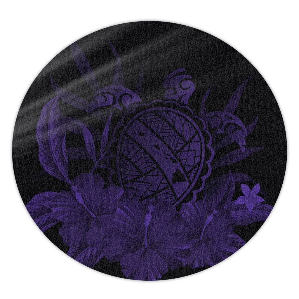 Hawaiian Map Turtle Hibiscus Polynesian Round Carpet - Purple - AH Round Carpet Luxurious Plush - Polynesian Pride