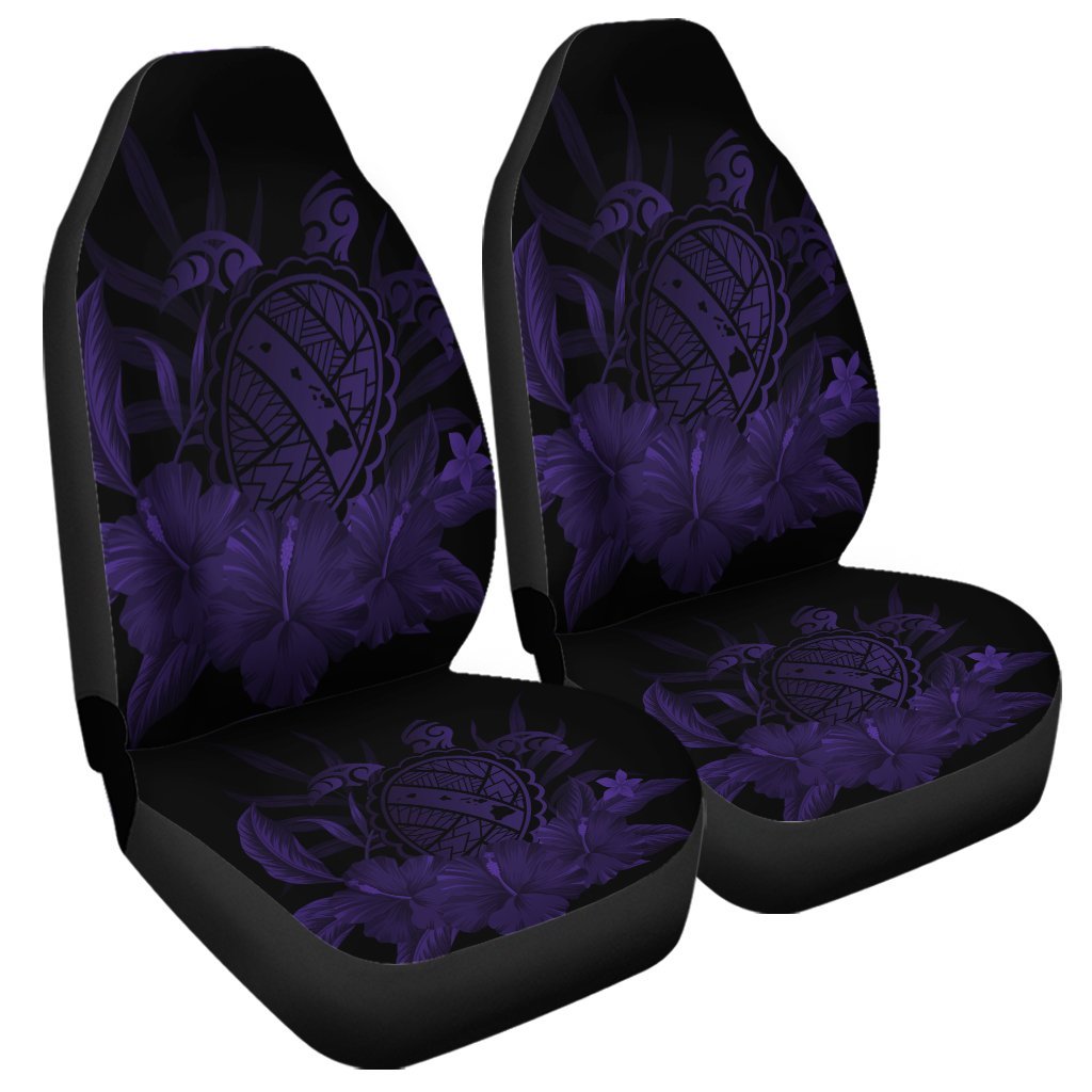 Hawaiian Map Turtle Hibiscus Polynesian Car Seat Covers - Purple - AH Universal Fit Black - Polynesian Pride