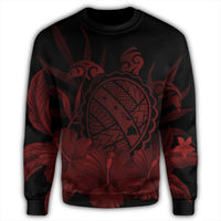 Hawaiian Map Turtle Hibiscus Polynesian Sweatshirt - Red - AH - Polynesian Pride