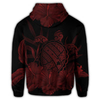 Hawaiian Map Turtle Hibiscus Polynesian Zip Hoodie Red - Polynesian Pride