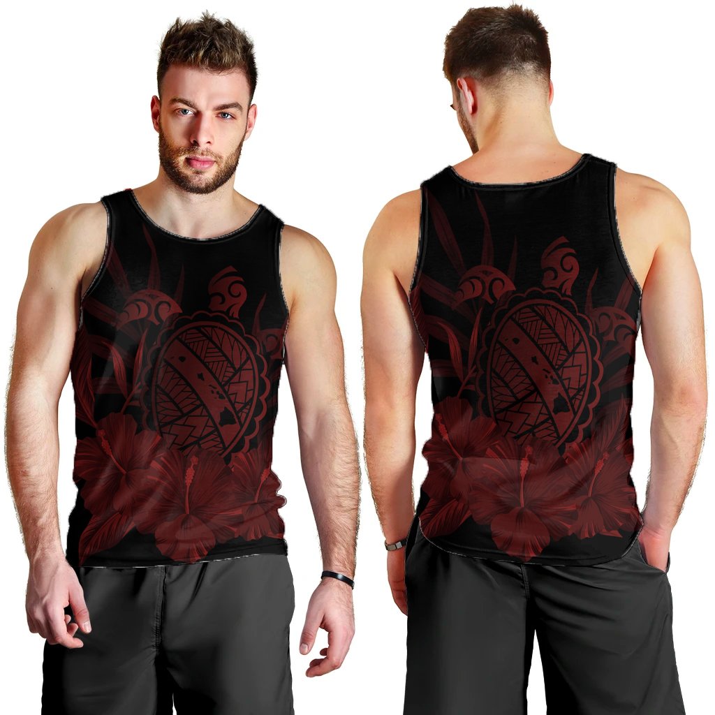 Hawaiian Map Turtle Hibiscus Polynesian Tank Top - Red - AH - Polynesian Pride