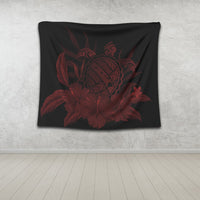 Hawaiian Map Turtle Hibiscus Polynesian Tapestry - Red - AH - Polynesian Pride