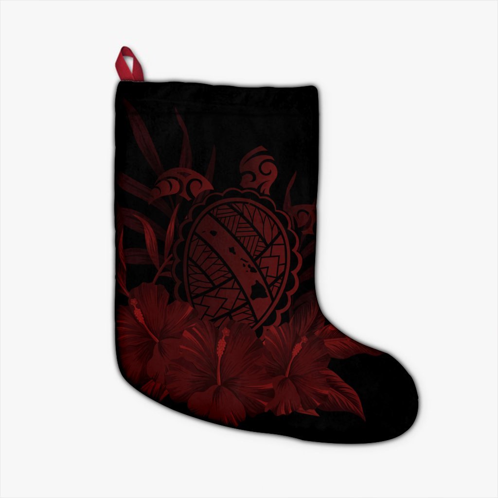 Hawaiian Map Turtle Hibiscus Polynesian Christmas Stocking - Red - AH Christmas Stocking 26 X 42 cm Black - Polynesian Pride