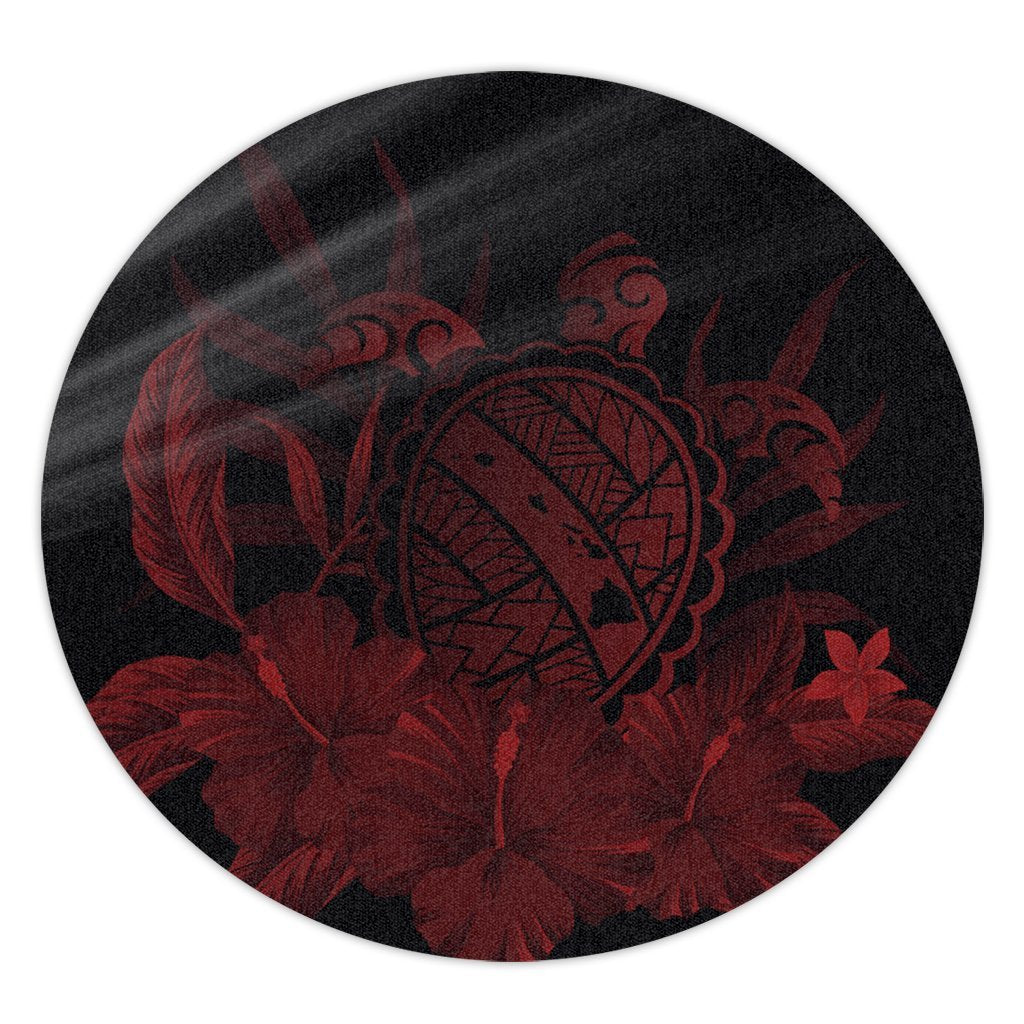 Hawaiian Map Turtle Hibiscus Polynesian Round Carpet - Red - AH Round Carpet Luxurious Plush - Polynesian Pride