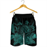 Hawaiian Map Turtle Hibiscus Polynesian Men's Shorts - Turquoise - AH - Polynesian Pride