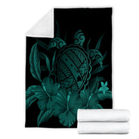 Hawaiian Map Turtle Hibiscus Polynesian Premium Blankets - Turquoise - AH - Polynesian Pride