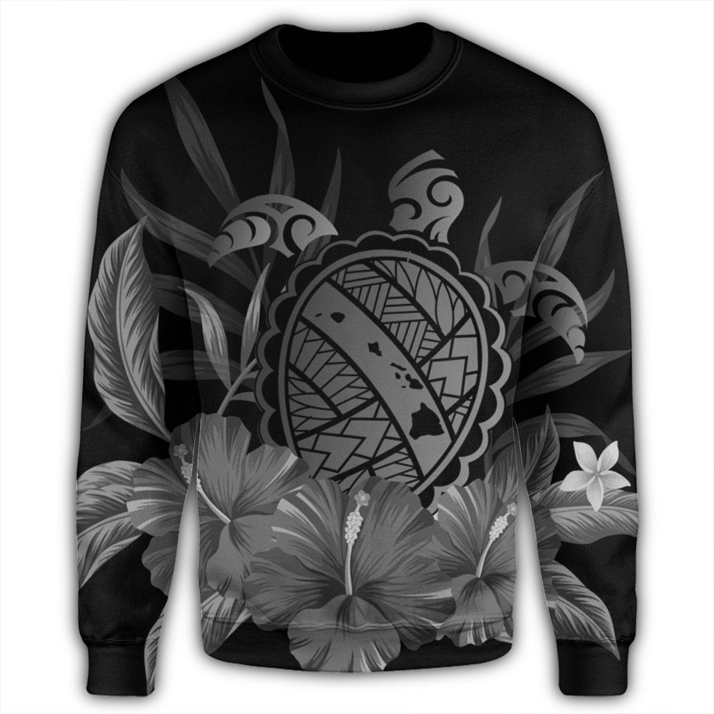 Hawaiian Map Turtle Hibiscus Polynesian Sweatshirt - White - AH - Polynesian Pride