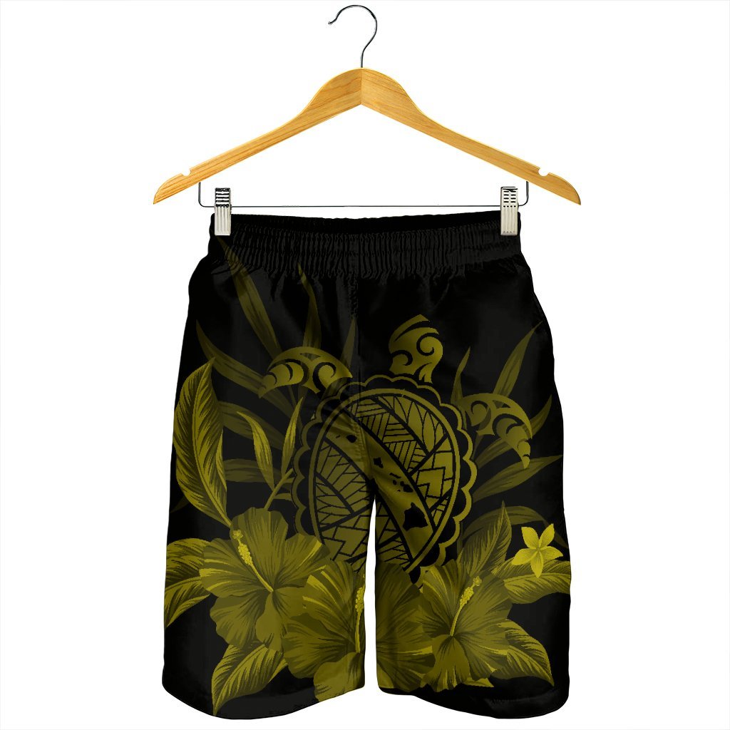 Hawaiian Map Turtle Hibiscus Polynesian Men's Shorts - Yellow - AH - Polynesian Pride