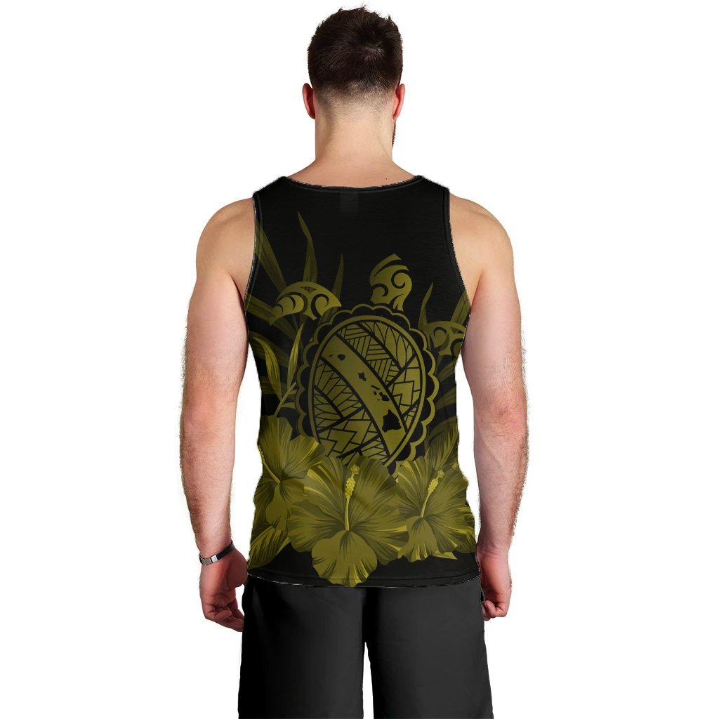 Hawaiian Map Turtle Hibiscus Polynesian Tank Top - Yellow - AH - Polynesian Pride