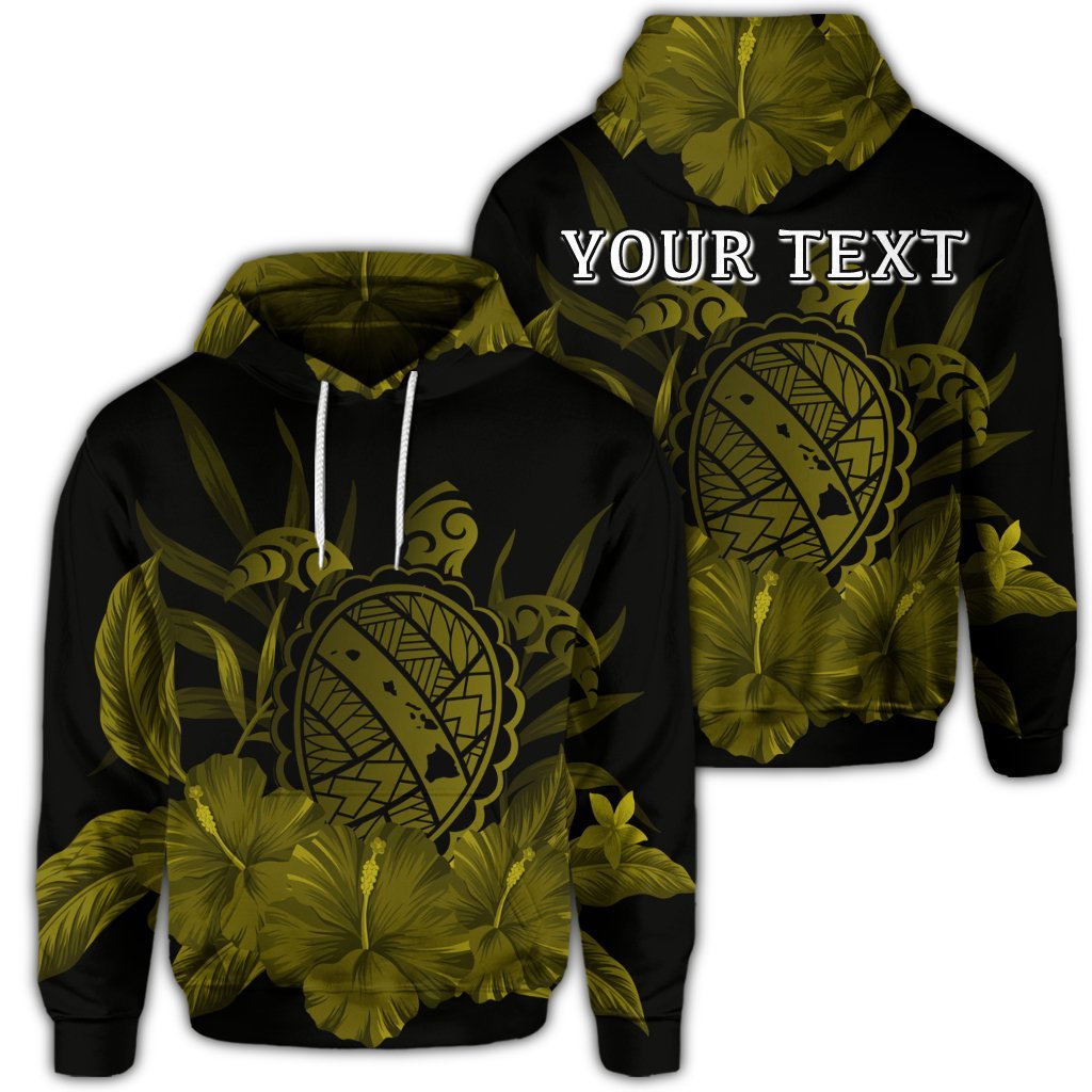 Custom Hawaiian Map Turtle Hibiscus Polynesian Hoodie Yellow Unisex Art - Polynesian Pride