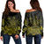 Hawaiian Map Turtle Hibiscus Polynesian Women's Off Shoulder Sweater - Yellow - AH Black - Polynesian Pride