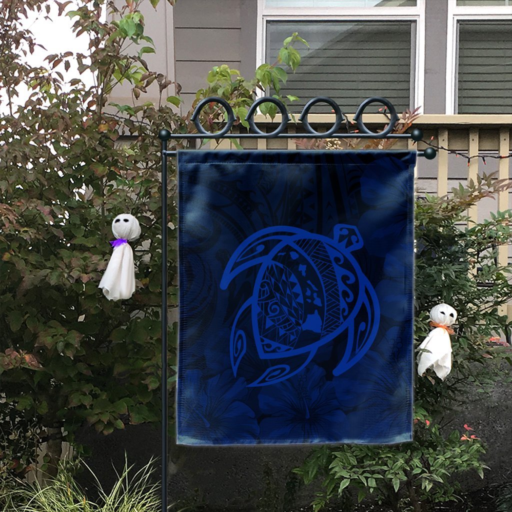 Hawaiian Map Turtle Kanaka Hibiscus Polynesian Flag - Blue - AH - Polynesian Pride