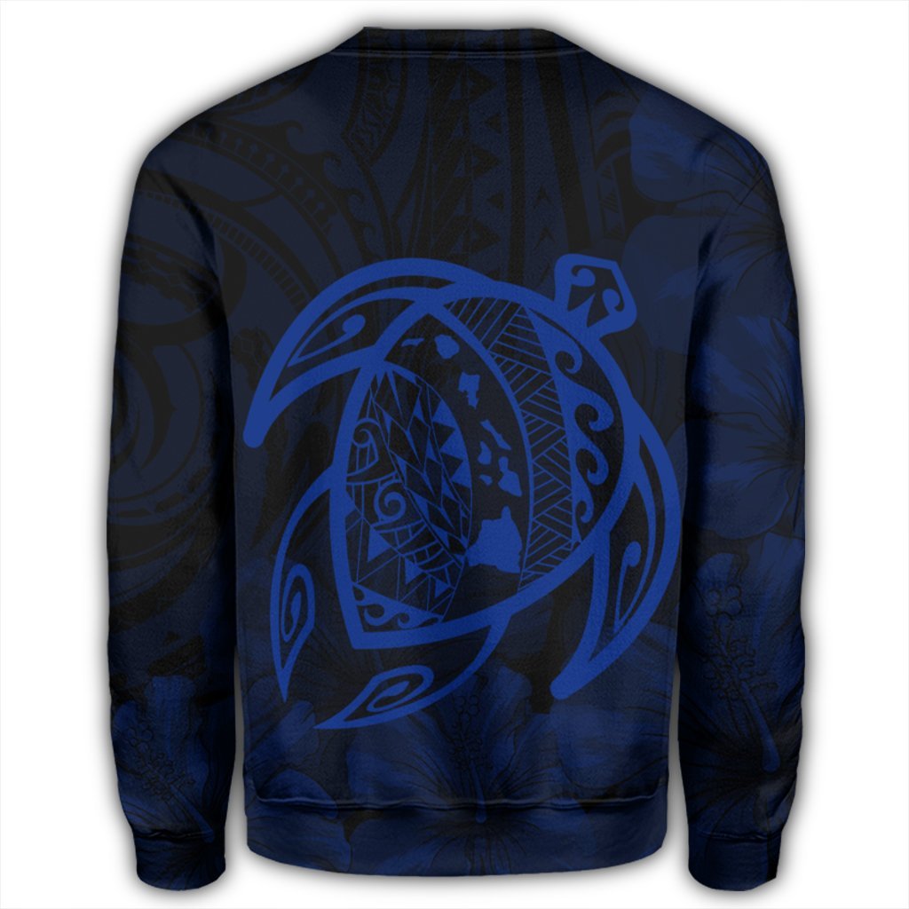 Hawaiian Map Turtle Kanaka Hibiscus Polynesian Sweatshirt - Blue - AH - Polynesian Pride