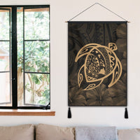 Hawaiian Map Turtle Kanaka Hibiscus Polynesian Hanging Poster - Gold - AH - Polynesian Pride