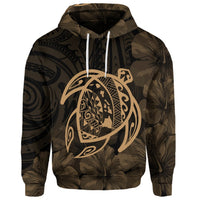 Custom Hawaiian Map Turtle Kanaka Hibiscus Polynesian Hoodie Gold - Polynesian Pride