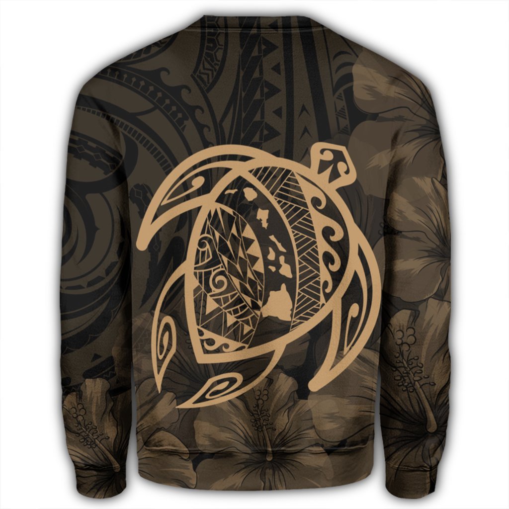Hawaiian Map Turtle Kanaka Hibiscus Polynesian Sweatshirt - Gold - AH - Polynesian Pride