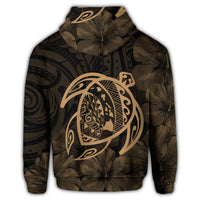 Hawaiian Map Turtle Kanaka Hibiscus Polynesian Zip Hoodie Gold - Polynesian Pride