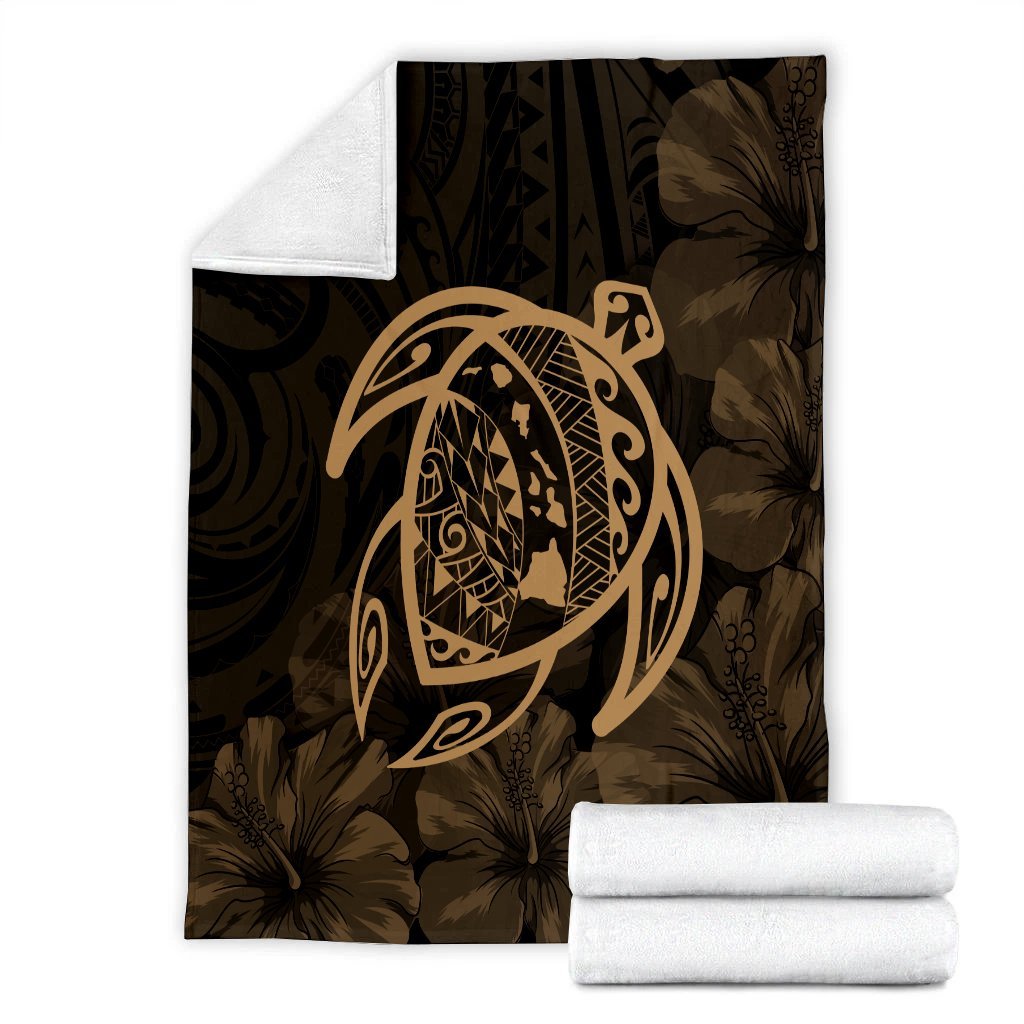 Hawaiian Map Turtle Kanaka Hibiscus Polynesian Premium Blankets - Gold - AH - Polynesian Pride