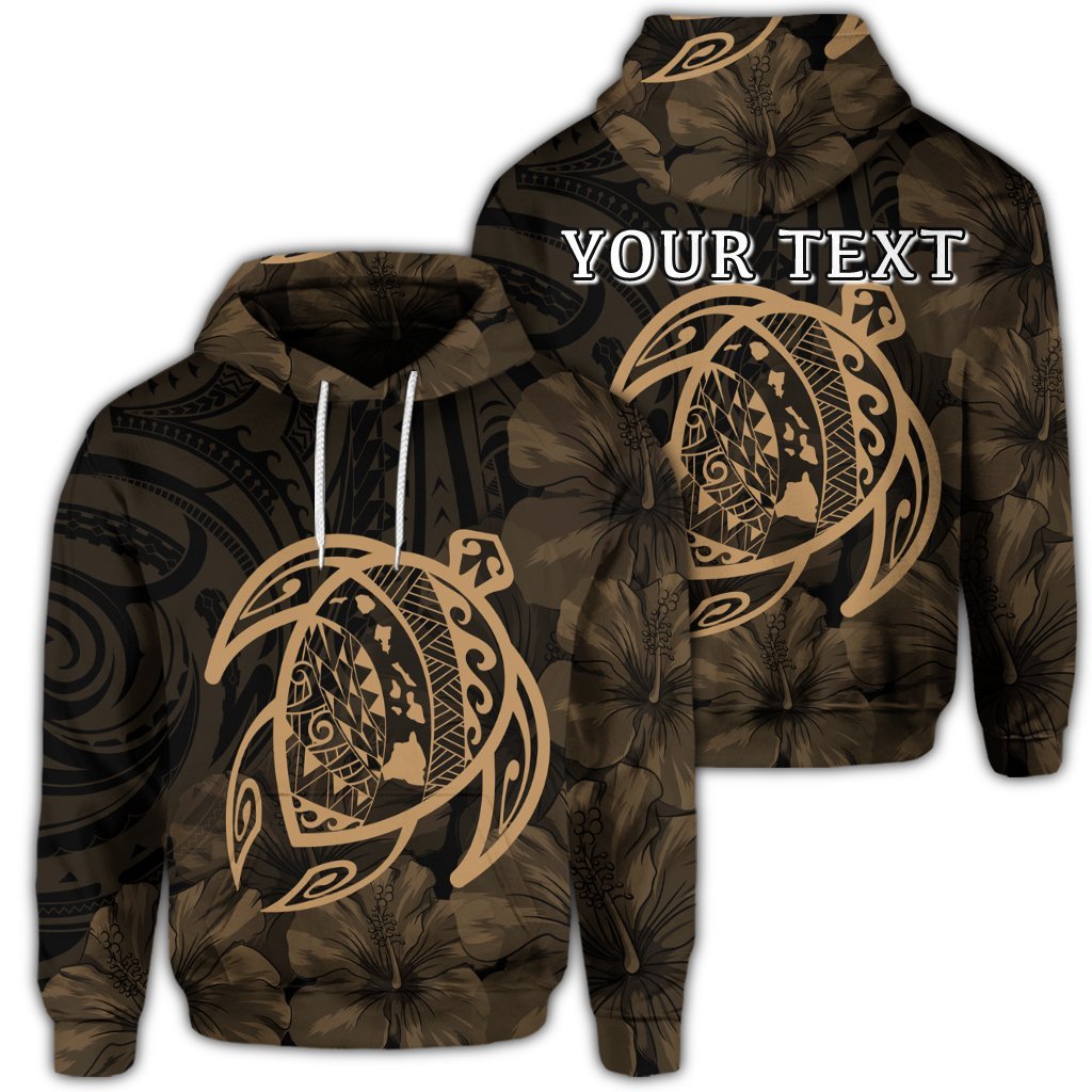 Custom Hawaiian Map Turtle Kanaka Hibiscus Polynesian Hoodie Gold Unisex Art - Polynesian Pride