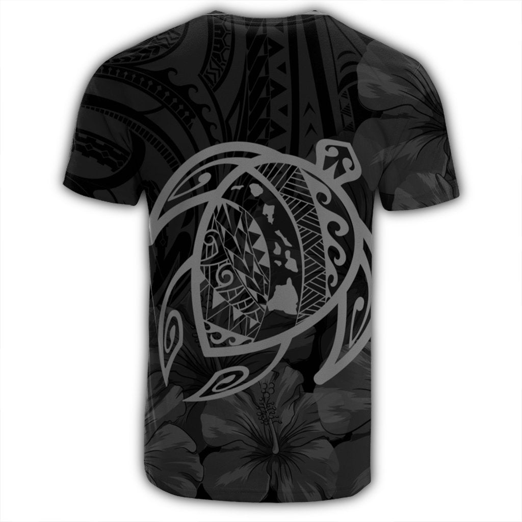 Hawaiian Map Turtle Kanaka Hibiscus Polynesian T Shirt Gray - Polynesian Pride