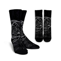 Hawaiian Map Turtle Kanaka Hibiscus Polynesian Crew Socks - Gray - AH Crew Socks White - Polynesian Pride