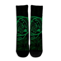 Hawaiian Map Turtle Kanaka Hibiscus Polynesian Crew Socks - Green - AH - Polynesian Pride