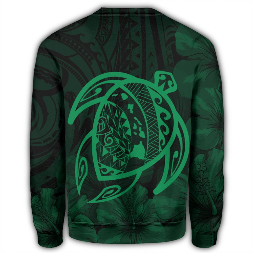 Hawaiian Map Turtle Kanaka Hibiscus Polynesian Sweatshirt - Green - AH - Polynesian Pride