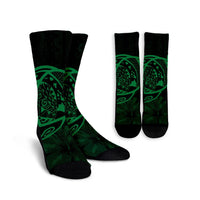 Hawaiian Map Turtle Kanaka Hibiscus Polynesian Crew Socks - Green - AH Crew Socks White - Polynesian Pride
