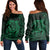 Hawaiian Map Turtle Kanaka Hibiscus Polynesian Women's Off Shoulder Sweater - Green - AH Black - Polynesian Pride