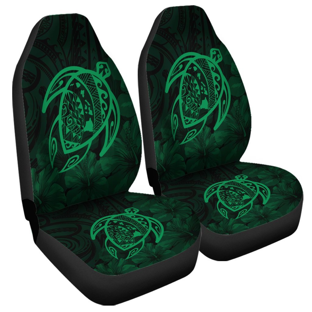 Hawaiian Map Turtle Kanaka Hibiscus Polynesian Car Seat Covers - Green - AH Universal Fit Black - Polynesian Pride