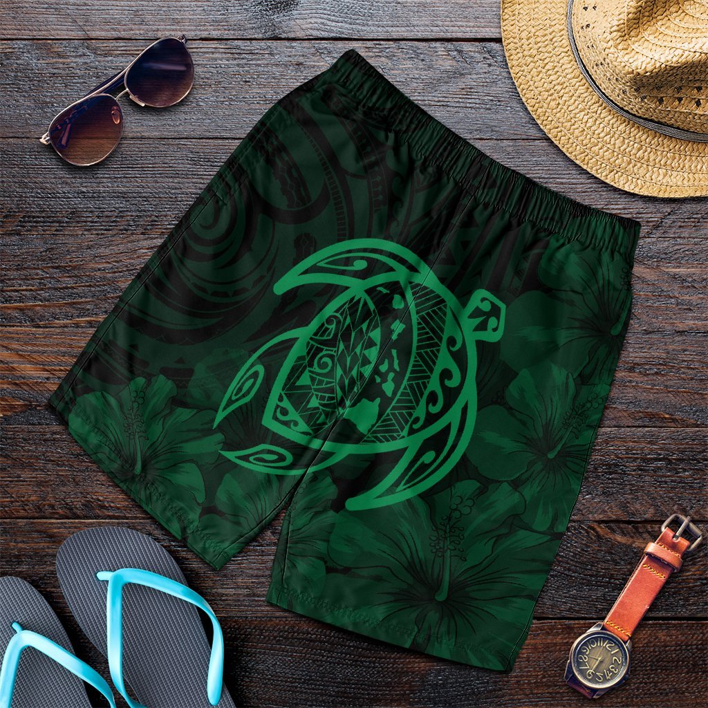 Hawaiian Map Turtle Kanaka Hibiscus Polynesian Men's Shorts - Green - AH Art - Polynesian Pride