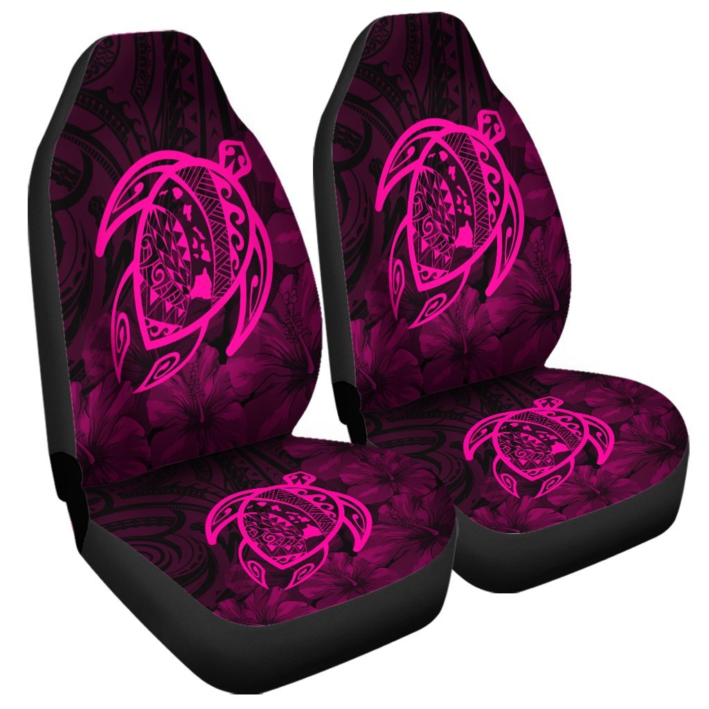 Hawaiian Map Turtle Kanaka Hibiscus Polynesian Car Seat Covers - Pink - AH Universal Fit Black - Polynesian Pride