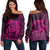 Hawaiian Map Turtle Kanaka Hibiscus Polynesian Women's Off Shoulder Sweater - Pink - AH Black - Polynesian Pride