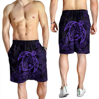 Hawaiian Map Turtle Kanaka Hibiscus Polynesian Men's Shorts - Purple - AH - Polynesian Pride