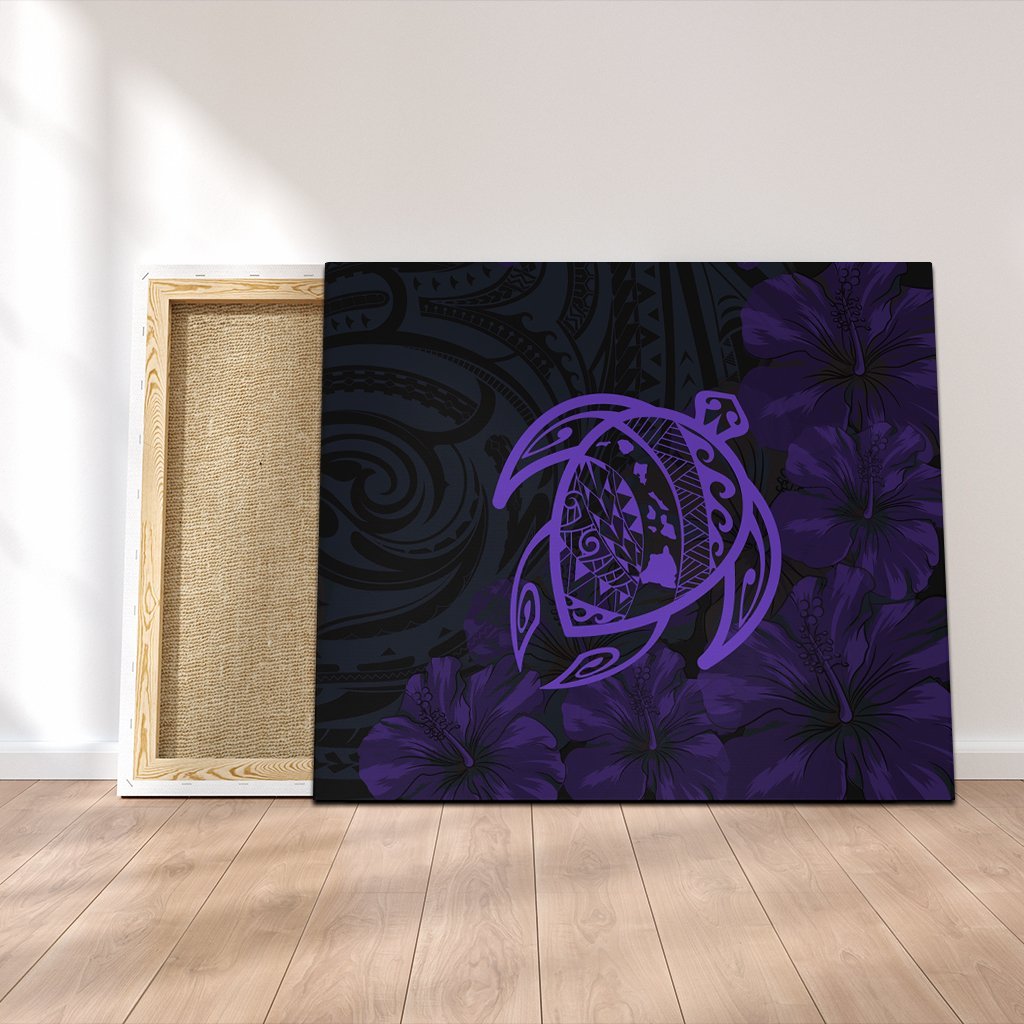 Hawaiian Map Turtle Kanaka Hibiscus Polynesian Canvas - Purple - AH Canvas Poly-cotton - Polynesian Pride