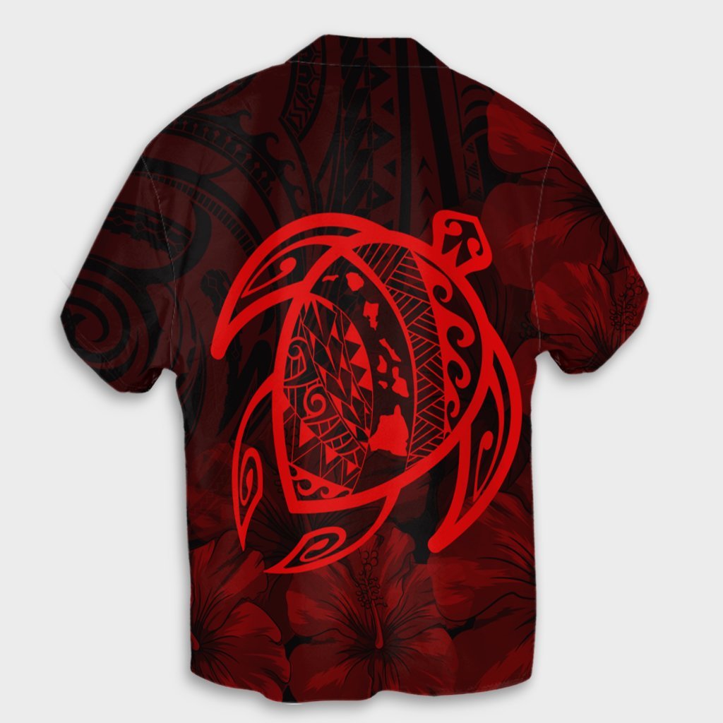 Hawaiian Map Turtle Kanaka Hibiscus Polynesian Hawaiian Shirt - Red - AH - Polynesian Pride