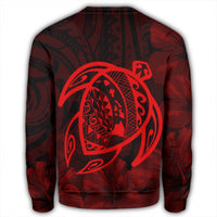 Hawaiian Map Turtle Kanaka Hibiscus Polynesian Sweatshirt - Red - AH - Polynesian Pride