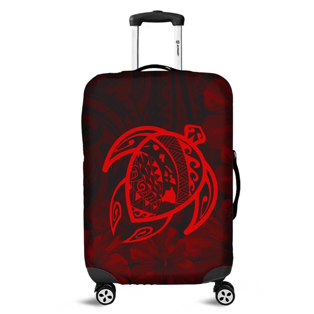 Hawaiian Map Turtle Kanaka Hibiscus Polynesian Luggage Covers - Red - AH Black - Polynesian Pride