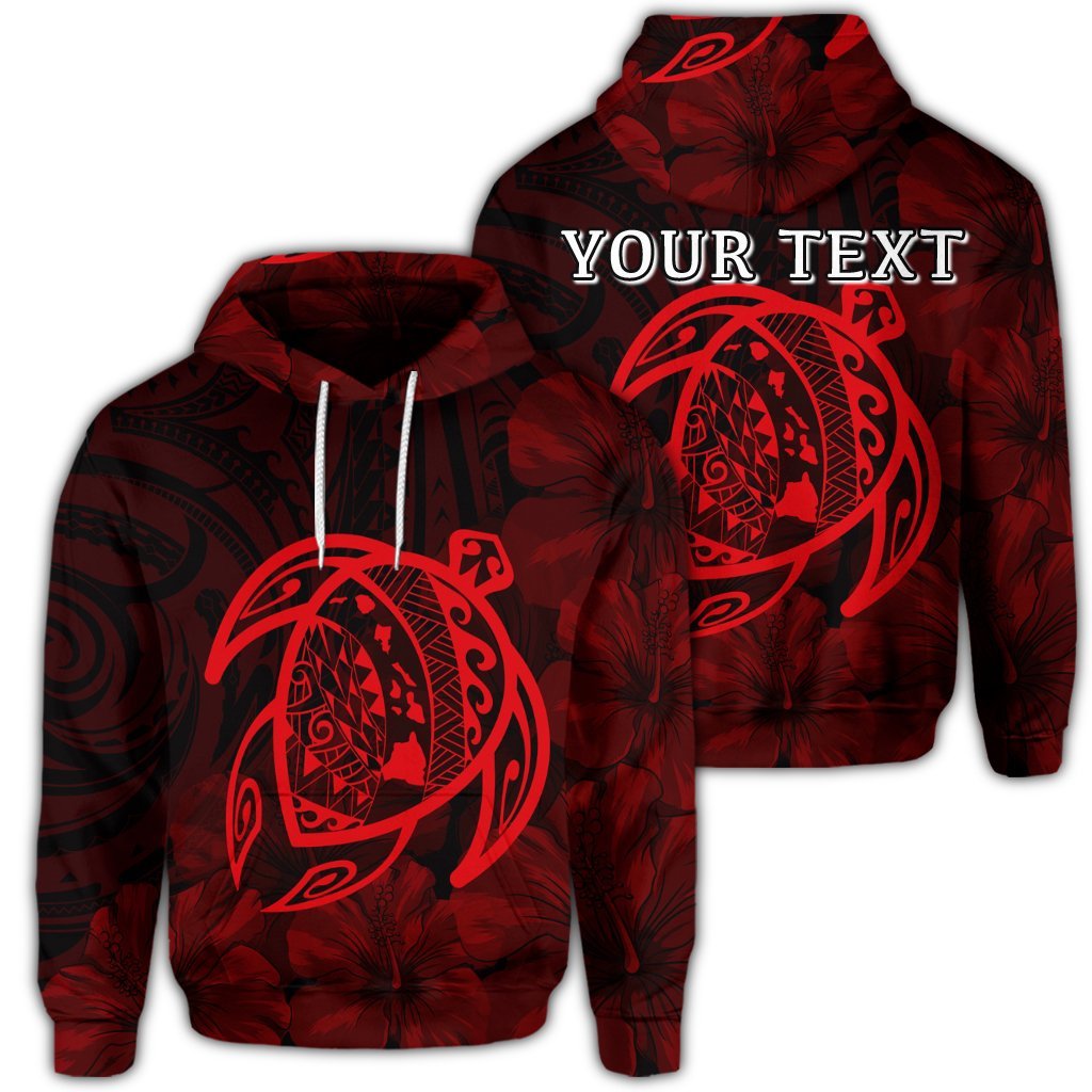 Custom Hawaiian Map Turtle Kanaka Hibiscus Polynesian Hoodie Red Unisex Art - Polynesian Pride