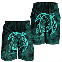 Hawaiian Map Turtle Kanaka Hibiscus Polynesian Men's Shorts - Turquoise - AH - Polynesian Pride