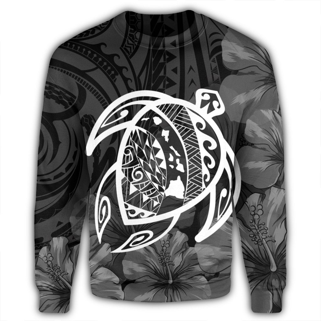 Hawaiian Map Turtle Kanaka Hibiscus Polynesian Sweatshirt - White - AH - Polynesian Pride