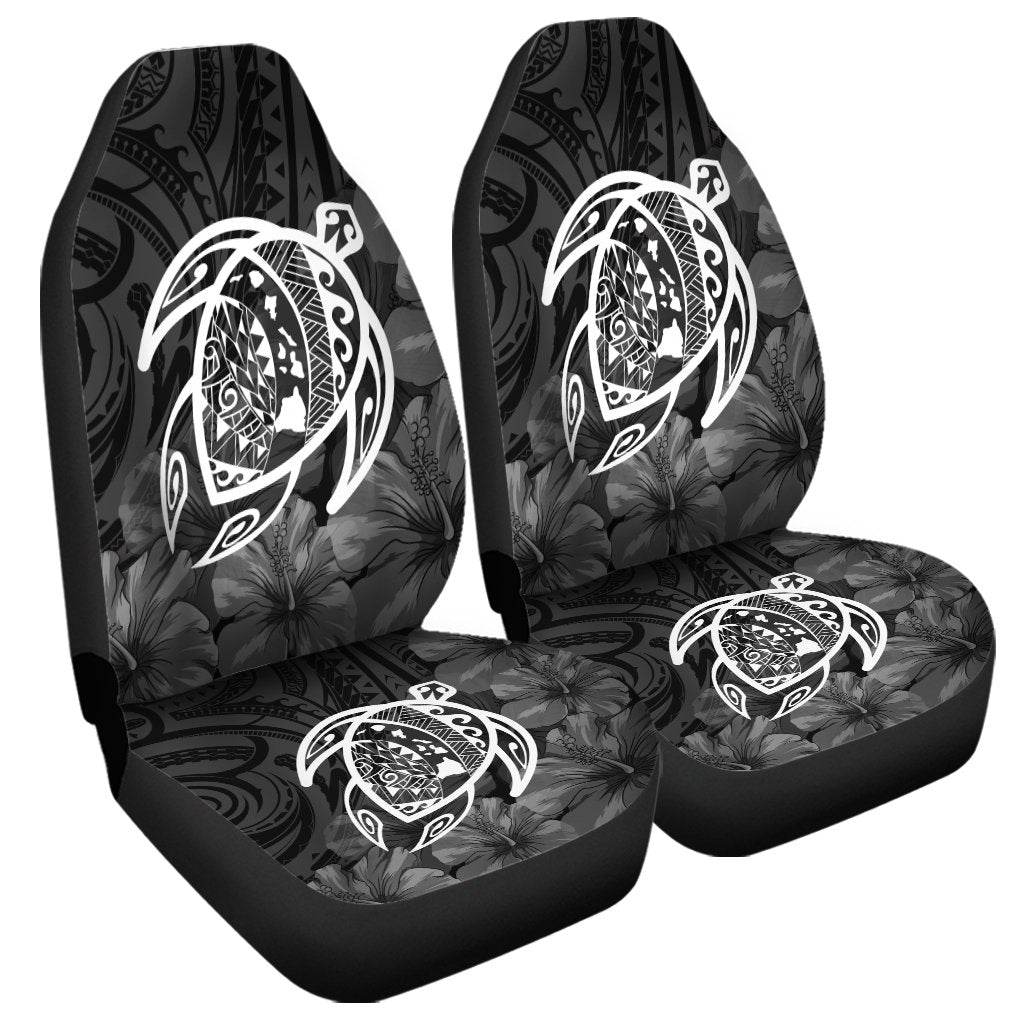 Hawaiian Map Turtle Kanaka Hibiscus Polynesian Car Seat Covers - White - AH Universal Fit Black - Polynesian Pride