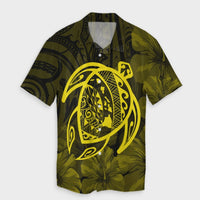 Hawaiian Map Turtle Kanaka Hibiscus Polynesian Hawaiian Shirt - Yellow - AH Unisex Black - Polynesian Pride