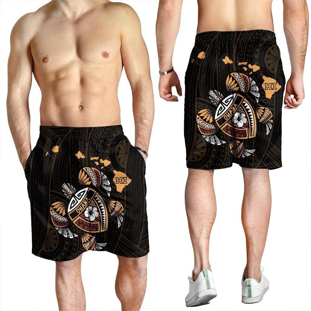 Hawaiian Map Turtle Ohana Hibicus Polynesian Men's Shorts - AH - Polynesian Pride
