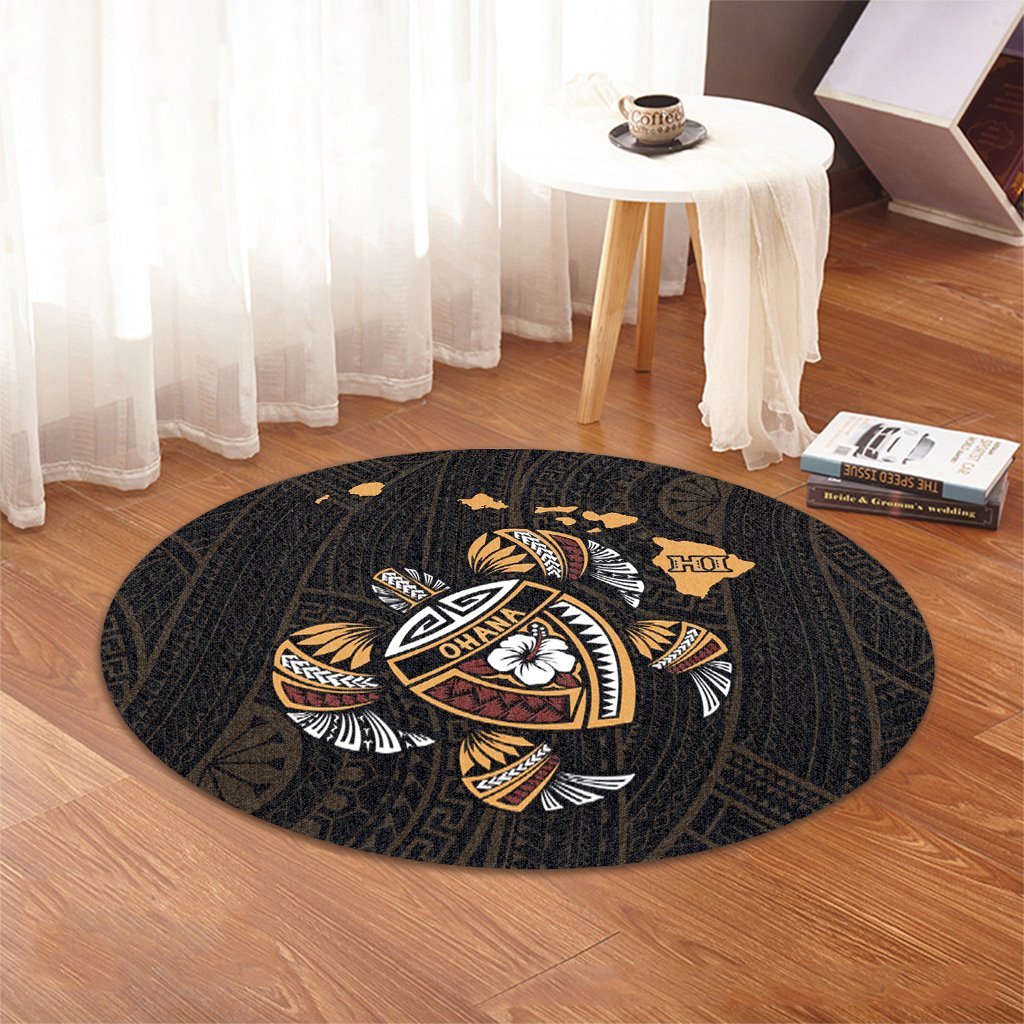 Hawaiian Map Turtle Ohana Hibicus Polynesian Round Carpet - AH - Polynesian Pride