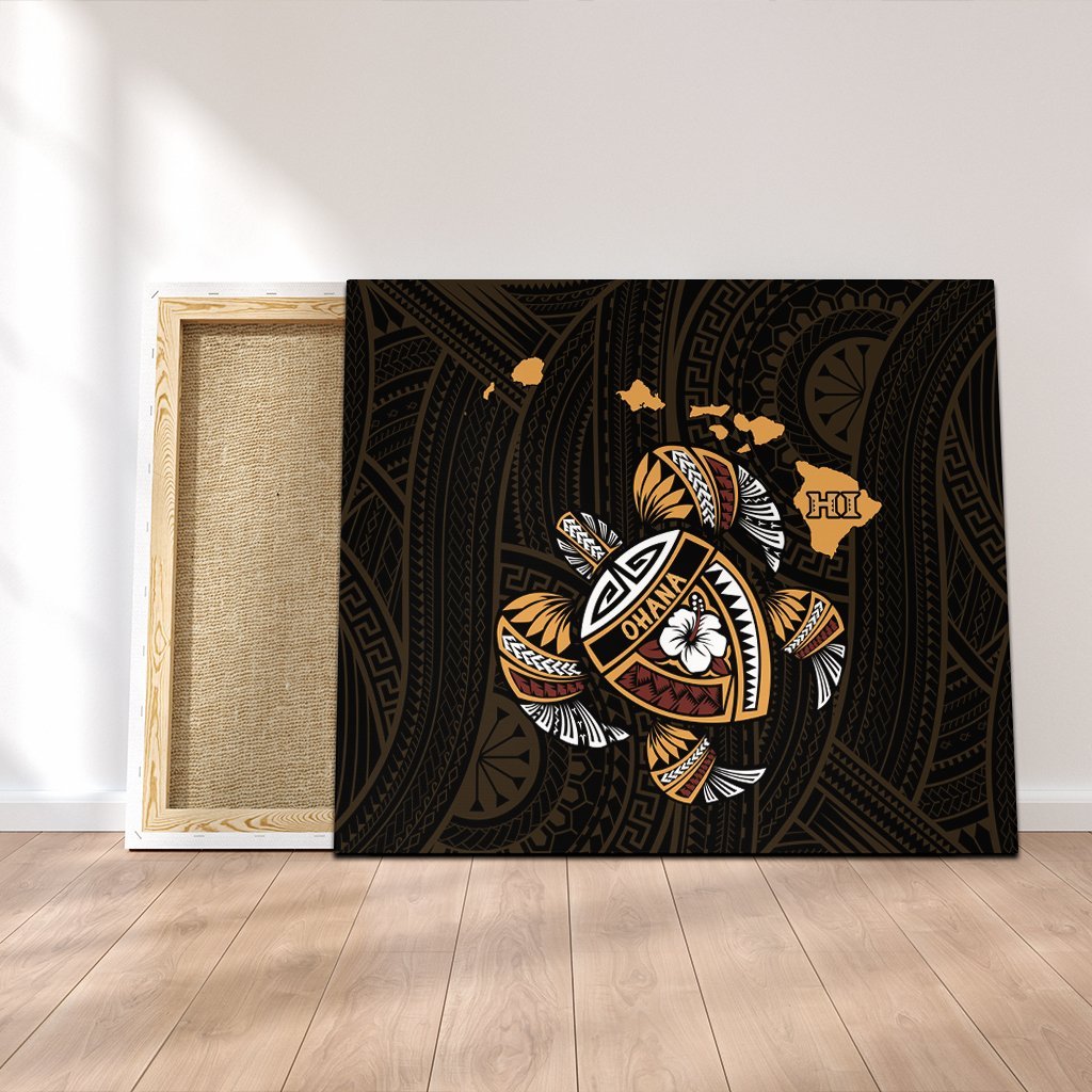 Hawaiian Map Turtle Ohana Hibicus Polynesian Canvas - AH Canvas Poly-cotton - Polynesian Pride