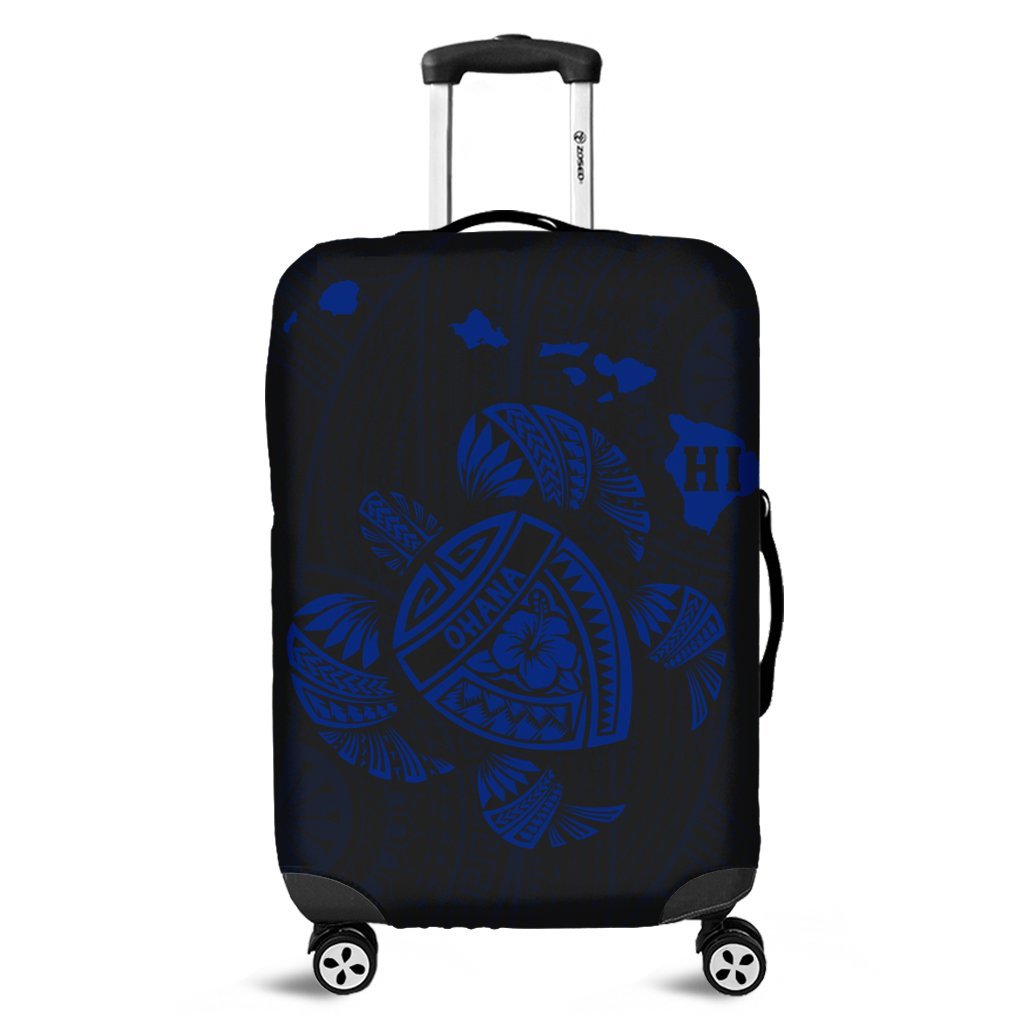 Hawaiian Map Turtle Ohana Hibicus Polynesian Luggage Covers - Blue - AH Black - Polynesian Pride