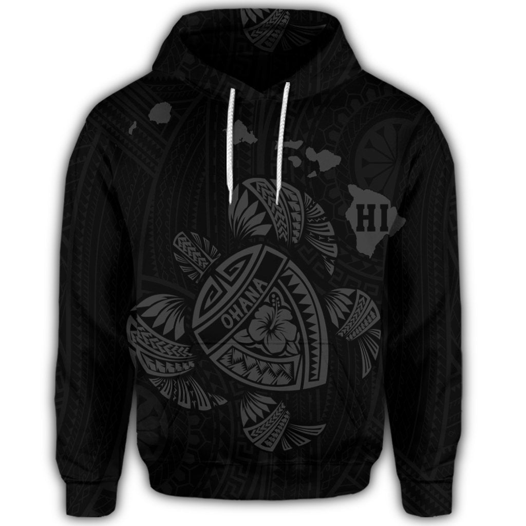 Hawaiian Map Turtle Ohana Hibicus Polynesian Hoodie Gray - Polynesian Pride