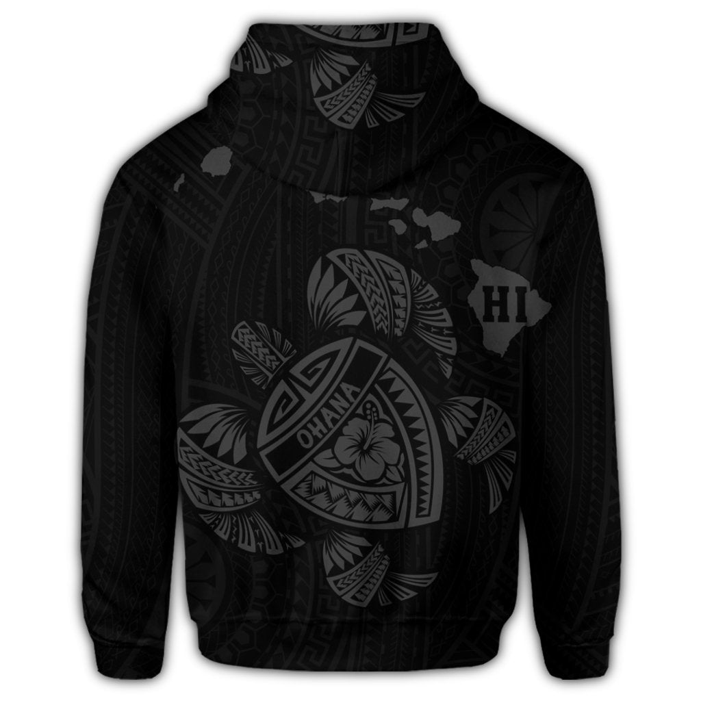 Hawaiian Map Turtle Ohana Hibicus Polynesian Zip Hoodie Gray - Polynesian Pride